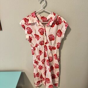 VINTAGE Anthropologie 100% Cotton Red and White Floral Dress
